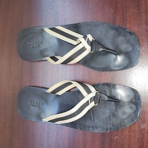 Gucci Web Thong Sandals, Black and White, Size